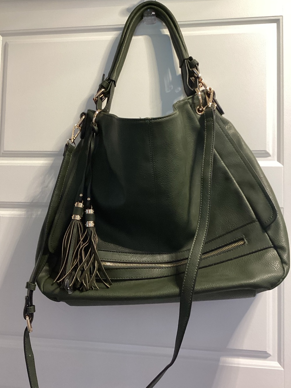 Urban Expressions Olive Green extra large Shoulder Tote with Tassel Accent